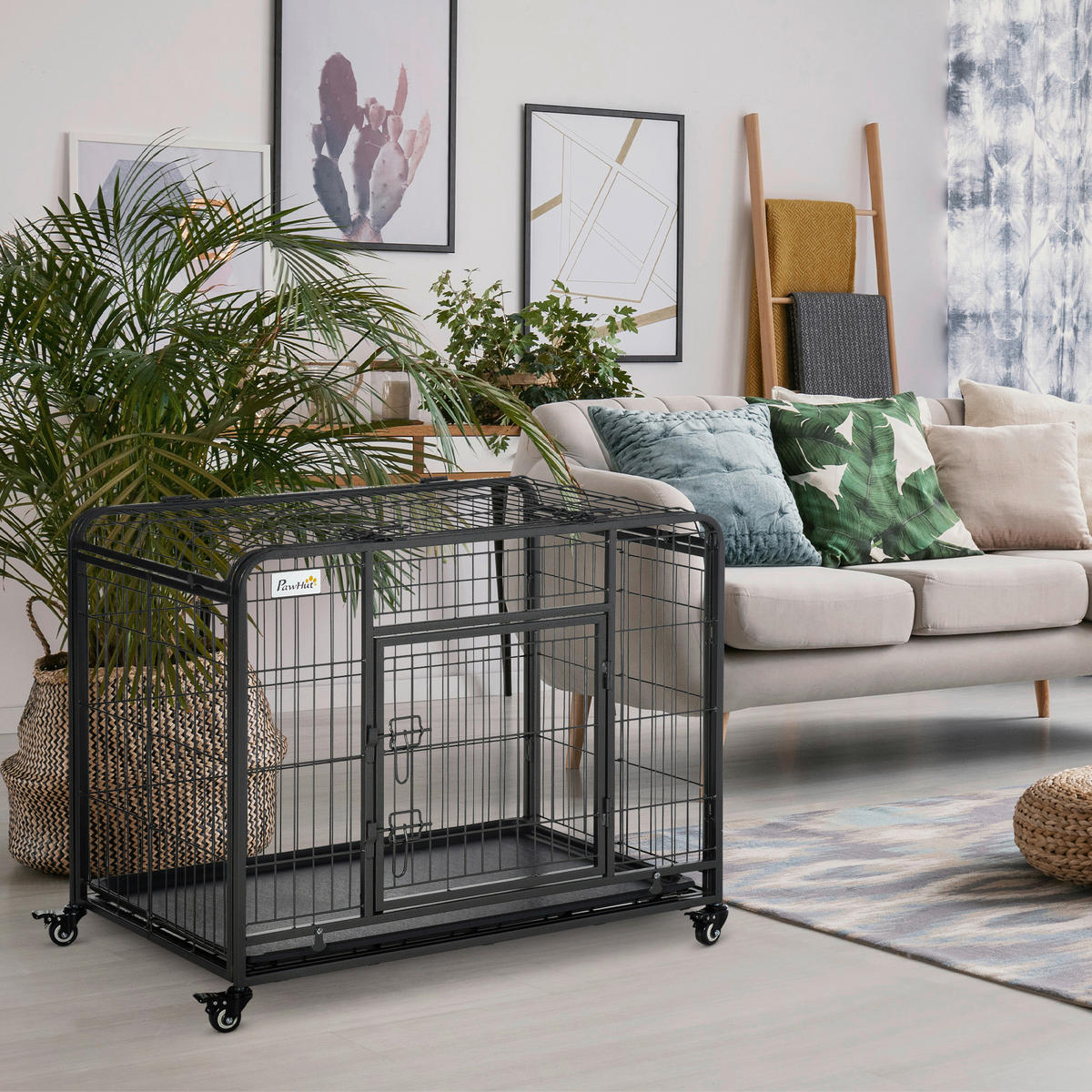 PawHut Hunde-Zubehör dunkelgrau Polypropylen B/H/L: ca. 58x94x69,5 cm Hundekäfig - dunkelgrau (69,50/58,00/94,00cm) - PawHut