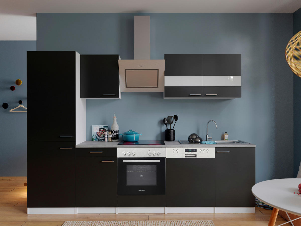 Respekta Küchenblock KB280WSCGKE178G schwarz B/H/T: ca. 280x200x60 cm KB280WSCGKE178G - Beton/weiß (280,00/200,00/60,00cm) - Respekta