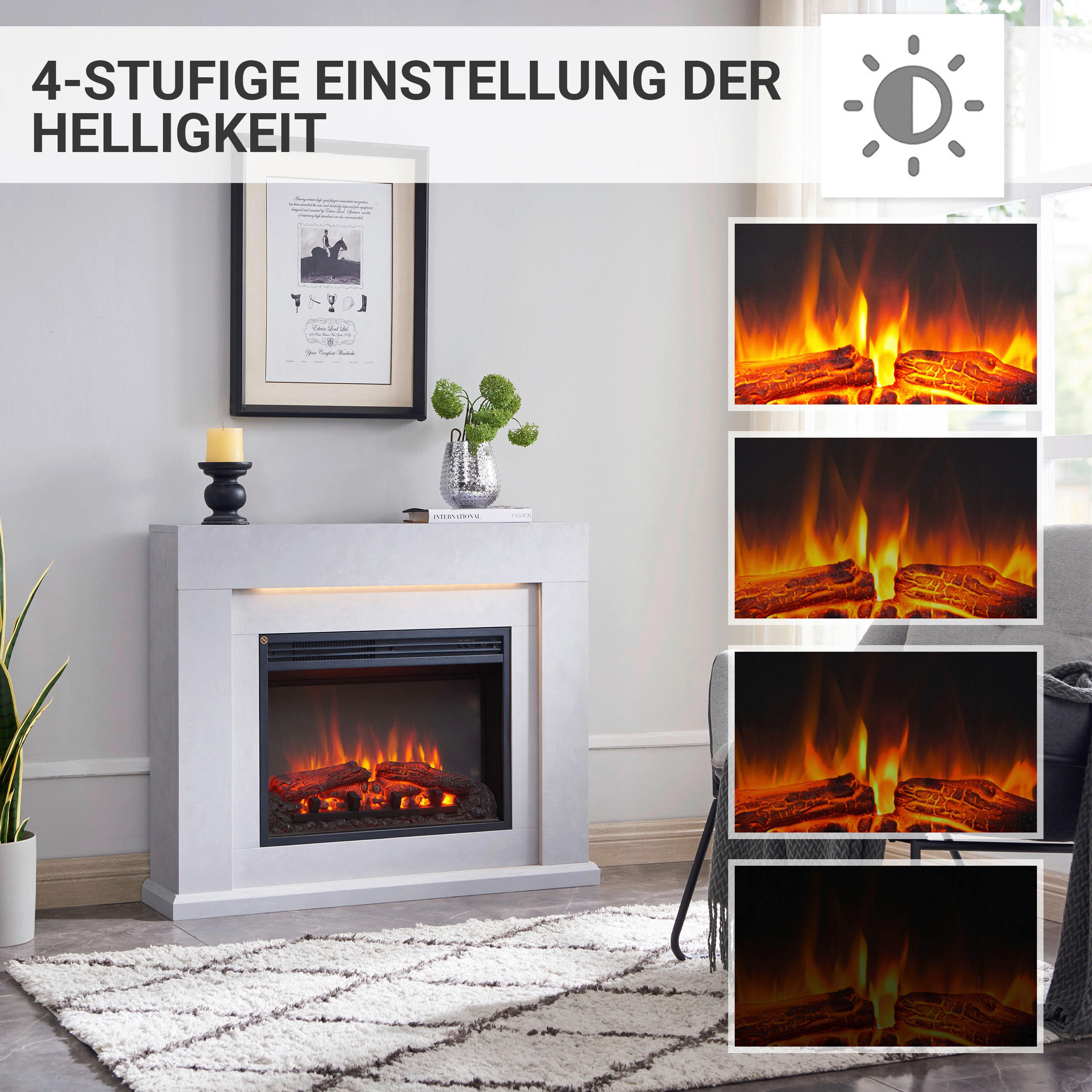 Balderia Elektrischer-Kamin Apollon EF378A-MT378B-CG Beton B/H/T: ca. 80x98x22 cm ca. 2000 W Elektro-Kamin Apollon - Beton (80,00/98,00/22,00cm) - Balderia