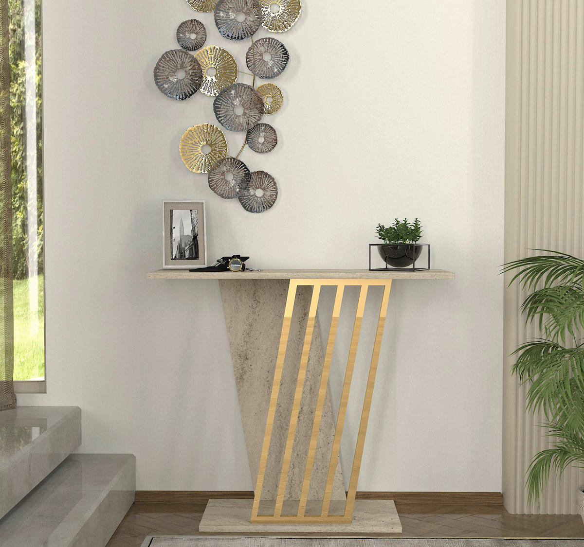 Konsolentisch Gravity beige granit Optik Spanplatte B/H/T: ca. 90x76,8x29,6 cm Gravity - beige/granit (90,00/76,80/29,60cm) - moebel17