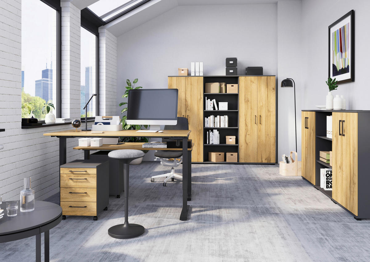 Rollcontainer 4251-564 Eiche Grand-Son Nachbildung Graphit B/H/T: ca. 42x61x49 cm 4251-564 - Eiche/Graphit (42,00/61,00/49,00cm) - Germania