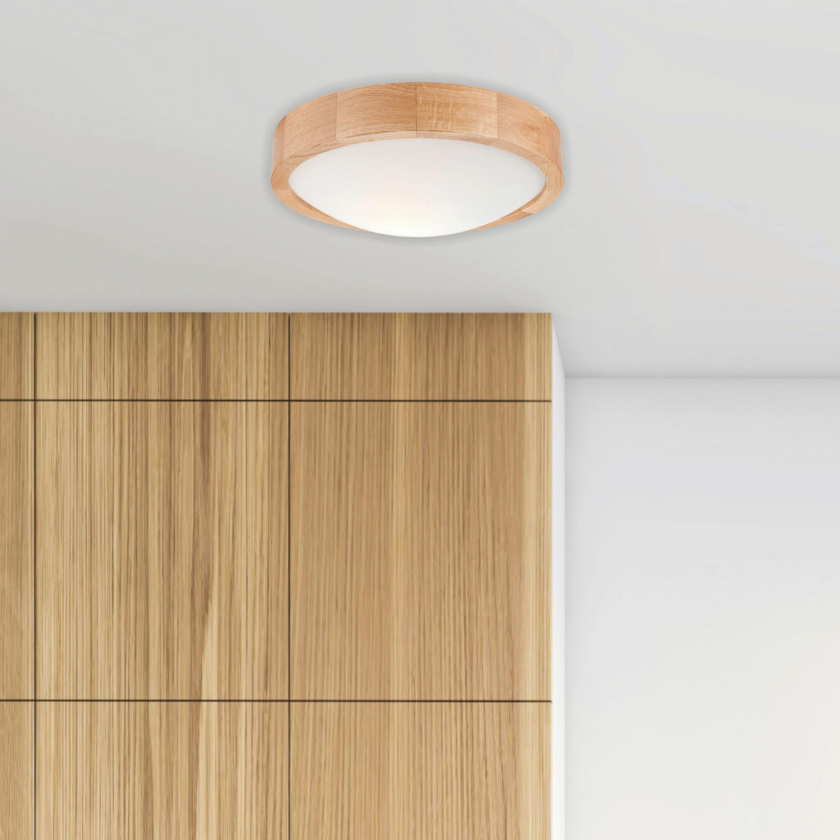 Lamkur Deckenleuchte ANELLO 40790 Eiche Glas Holz H/L: ca. 8x27 cm E27 1 Brennstellen Anello - Eiche (27,00cm) - Lamkur