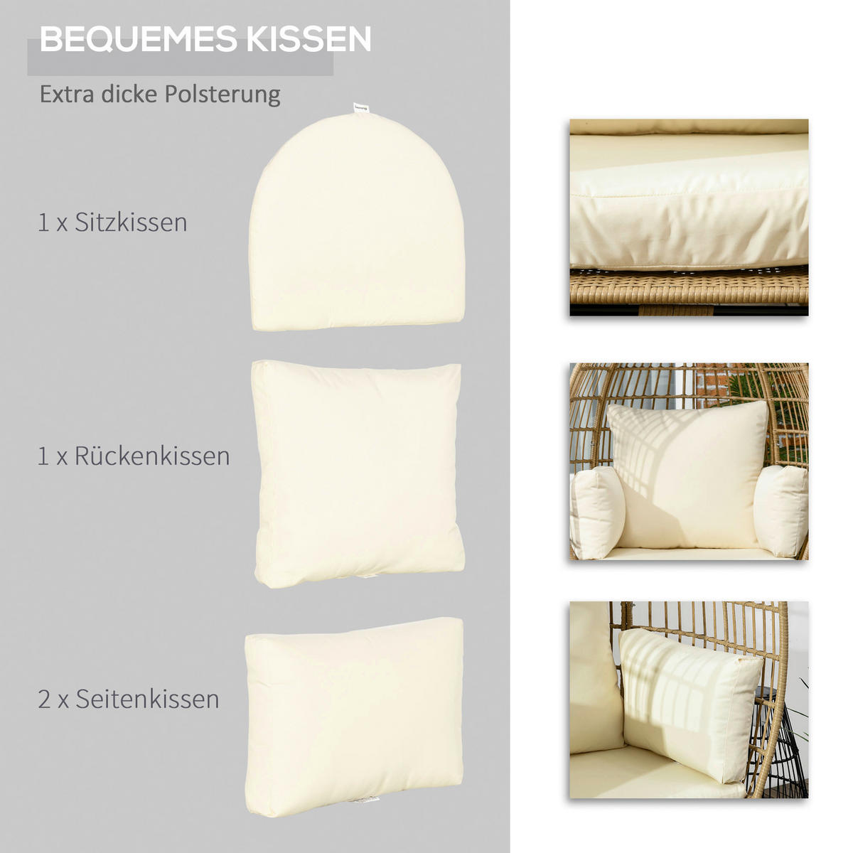 Outsunny Gartensessel khaki Polypropylen B/H/L: ca. 90x105x148 cm Rattansessel - beige/khaki (148,00/90,00/105,00cm) - Outsunny