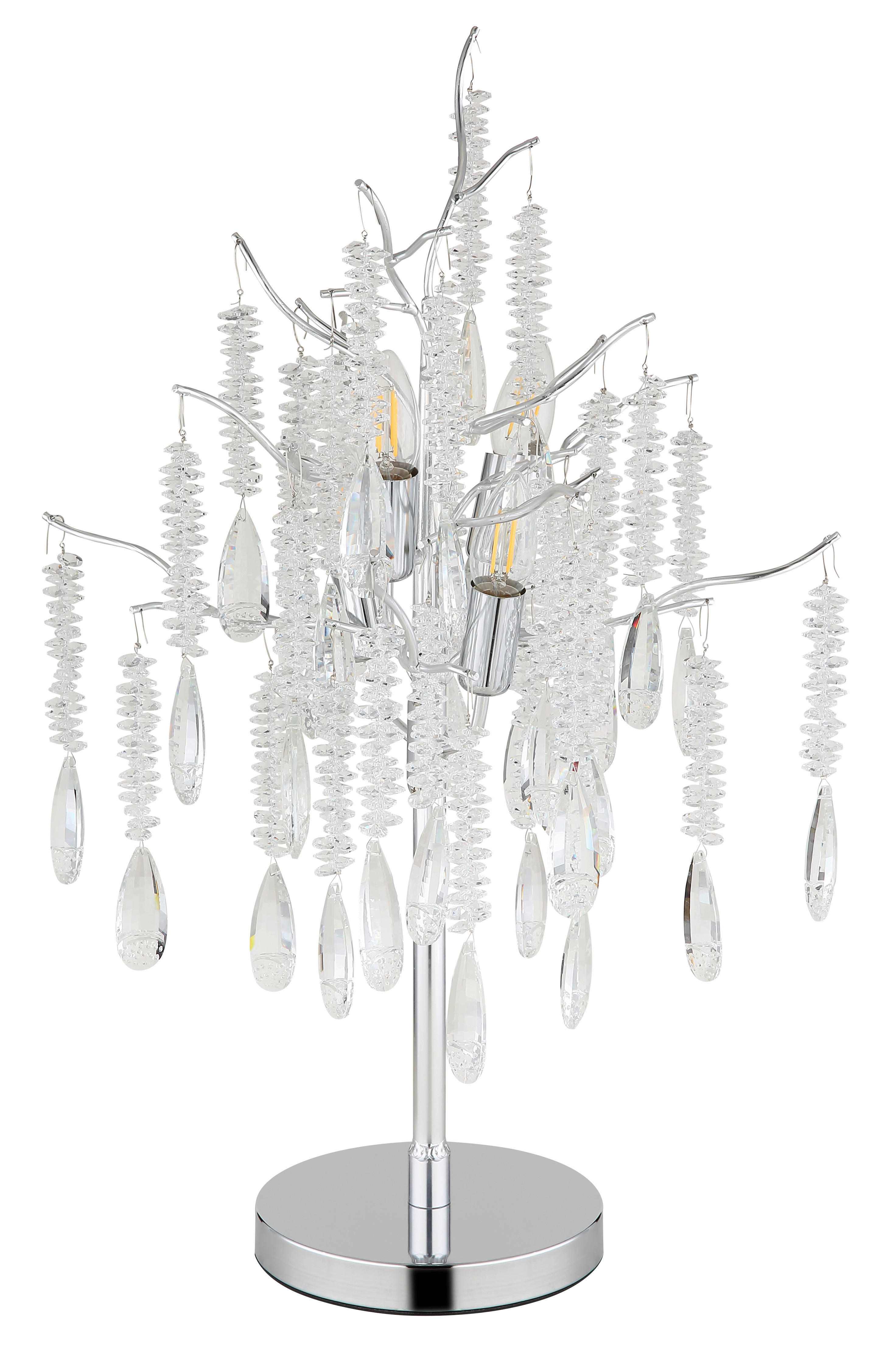 GLOBO Tischleuchte klar silber Glas Metall H/D: ca. 67x41 cm E14 4 Brennstellen Kinga - klar/silber (41,00/67,00cm) - GLOBO