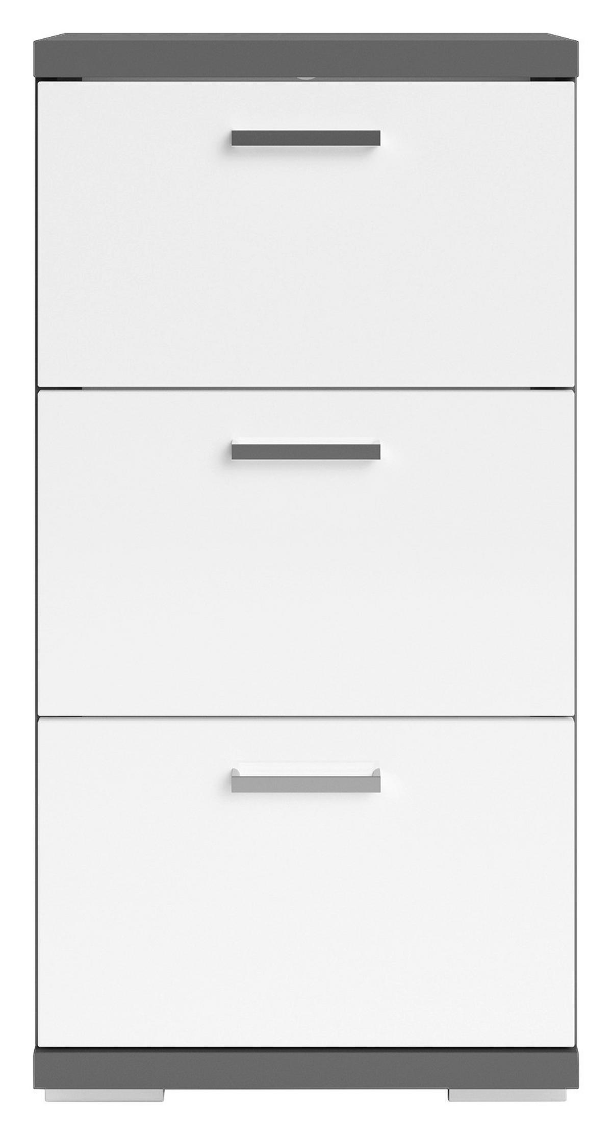 Schrank NEBRASKA anthrazit weiß Lack Hochglanz silber verchromt B/H/T: ca. 35,5x74x31,5 cm NEBRASKA - weiß/anthrazit (35,50/74,00/31,50cm) - byLIVING