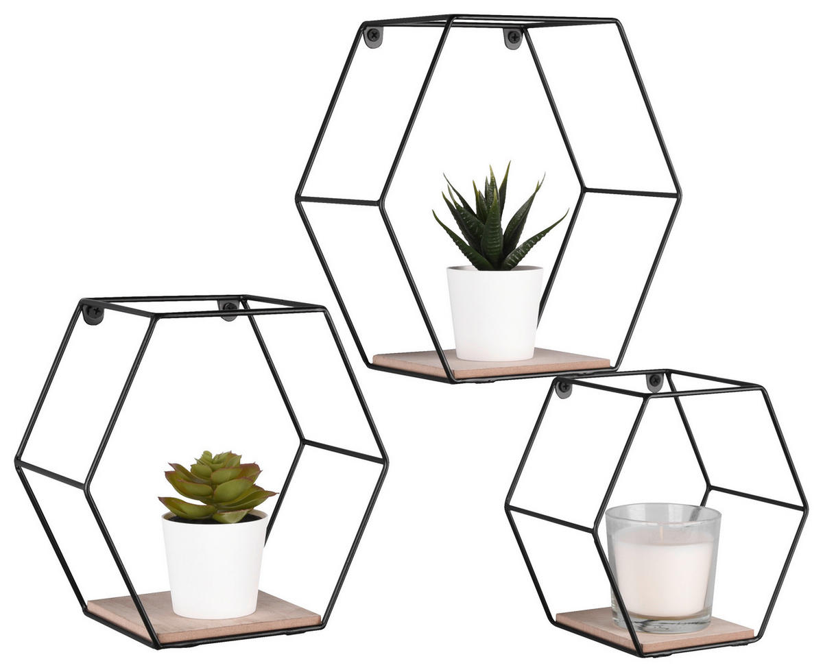 Wandregal CHIARA, 3-teilig schwarz B/H/T: ca. 22x22x11 cm CHIARA, 3-teilig - schwarz (22,00/22,00/11,00cm) - Mirrors&More
