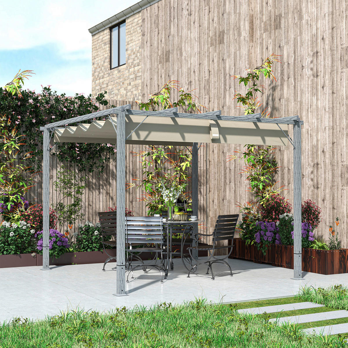 Outsunny Pergola grau Aluminium B/H/L: ca. 296x232x299 cm Pergola - grau (299,00/296,00/232,00cm) - Outsunny