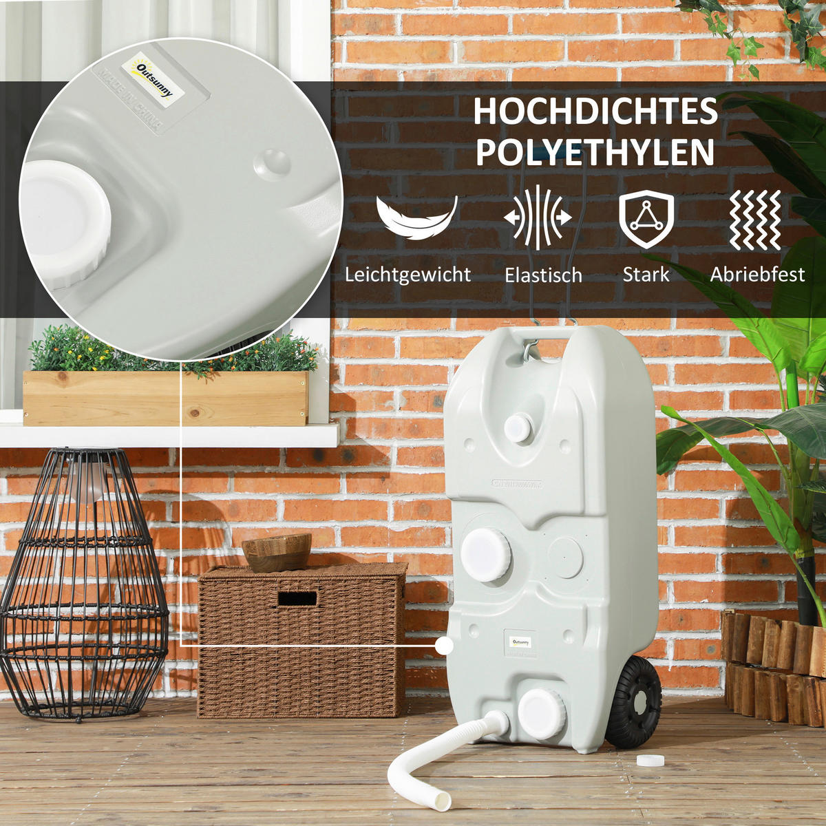 Outsunny Abwasser Rolltank B/H/L: ca. 23x80x37 cm Abwasser Rolltank 40l - grau (37,00/23,00/80,00cm) - Outsunny