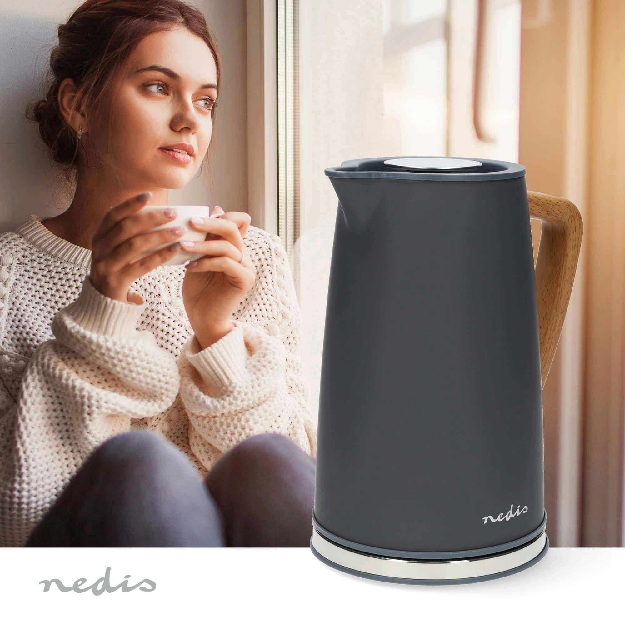 Nedis Wasserkocher Wasserkocher_Nedis 1,7l - grau (16,00/20,50/25,20cm) - Nedis