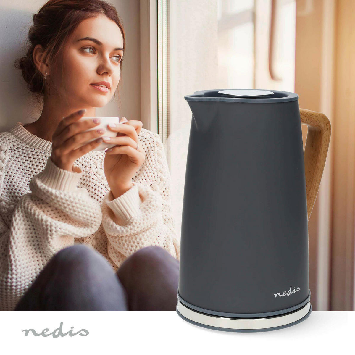Nedis Wasserkocher Wasserkocher_Nedis 1,7l - grau (16,00/20,50/25,20cm) - Nedis