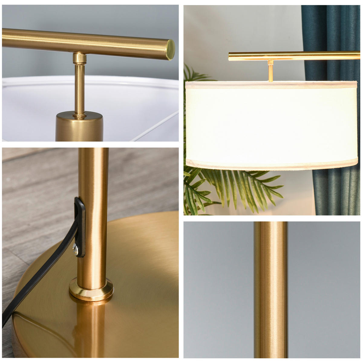 HOMCOM Stehleuchte weiß gold Stahl Leinen B/H/T: ca. 37x153x37 cm Stehleuchte B31-254 - gold/weiß (37,00/153,00/37,00cm) - HOMCOM
