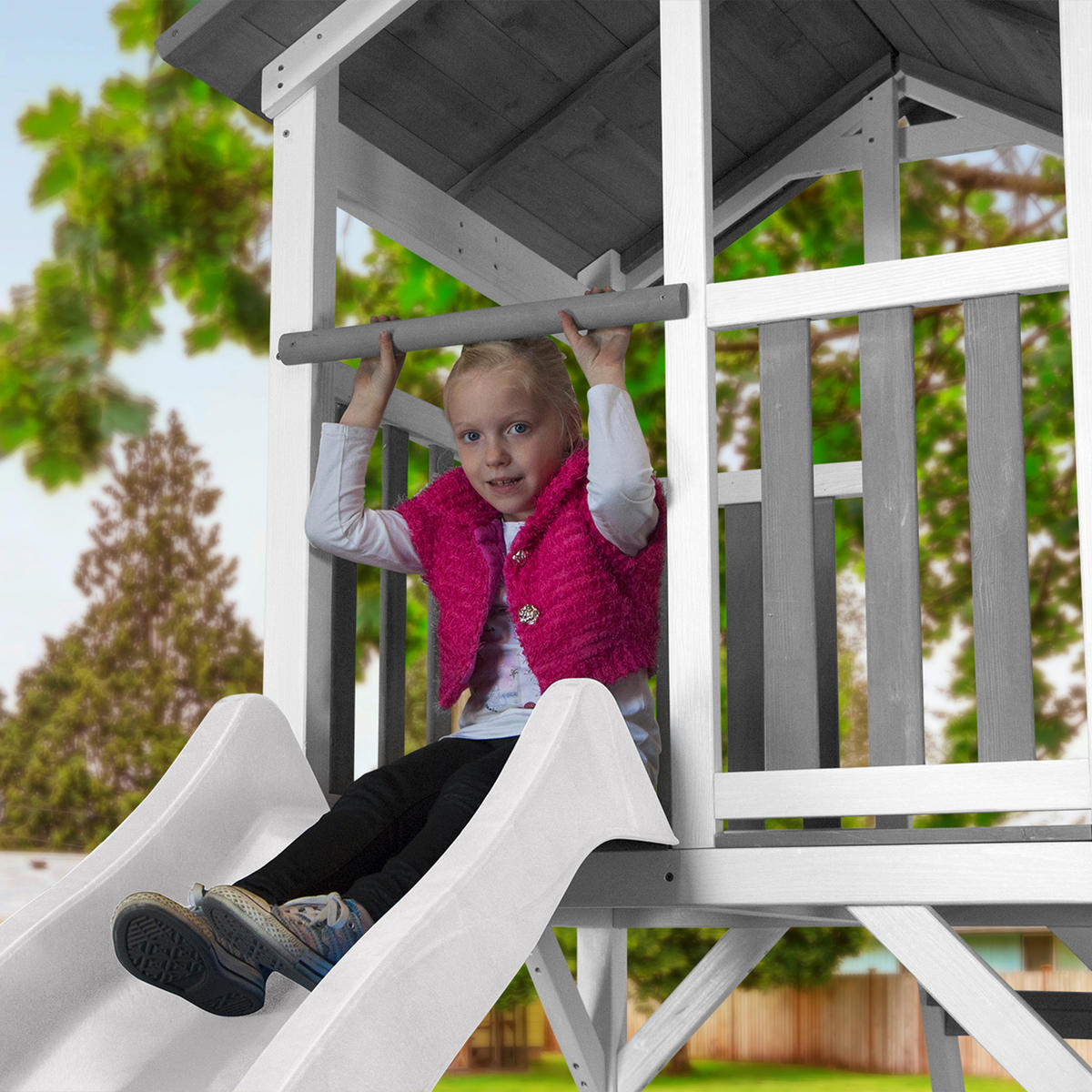 AXI Spielturm Beach Tower grau B/H/T: ca. 283,6x241,9x349 cm Beach Tower - weiß/grau (283,60/241,90/349,00cm) - AXI