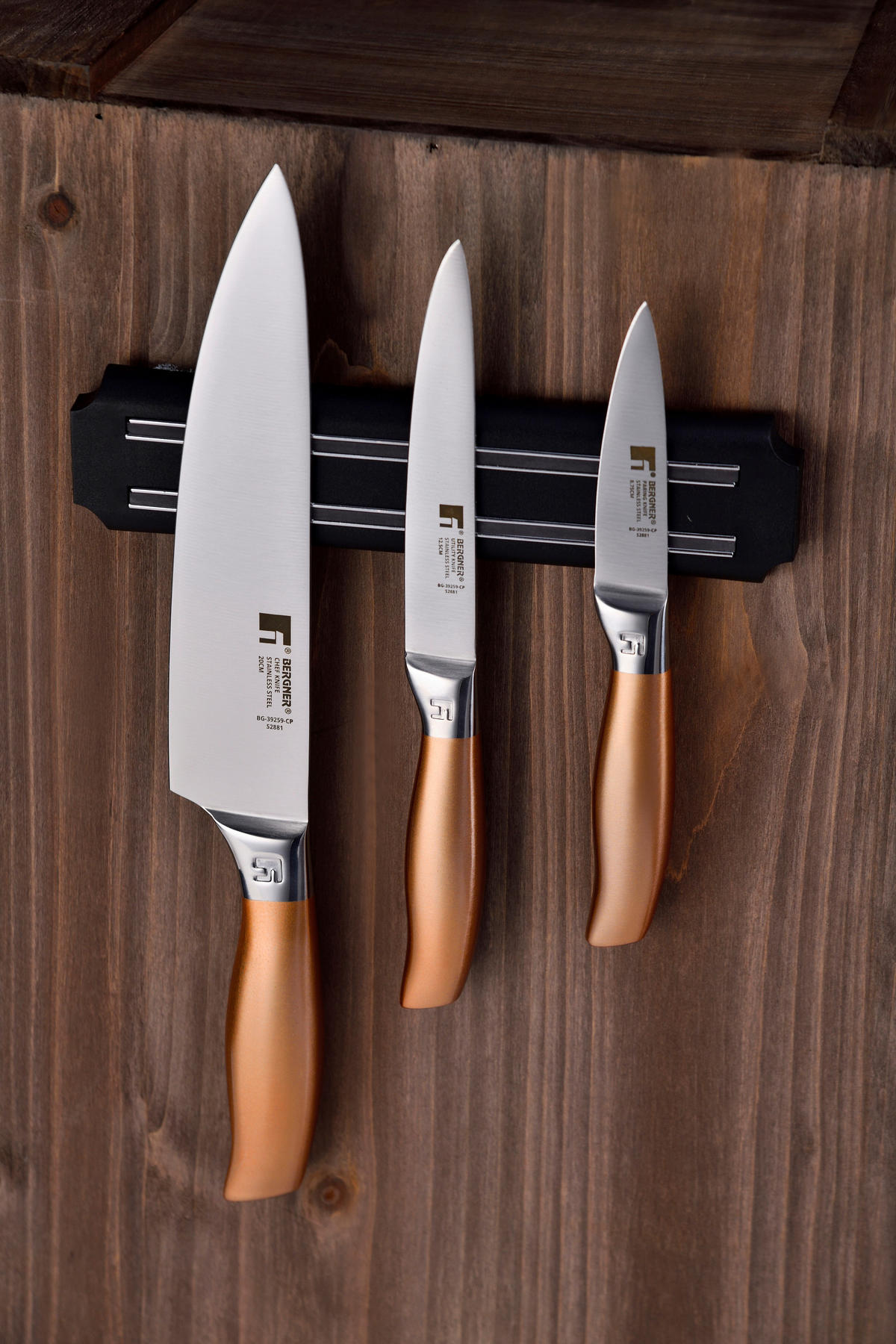 BERGNER Messerset COPPER silber Edelstahl 3 tlg. COPPER - silber/bronze (37,00/17,00/3,50cm) - BERGNER