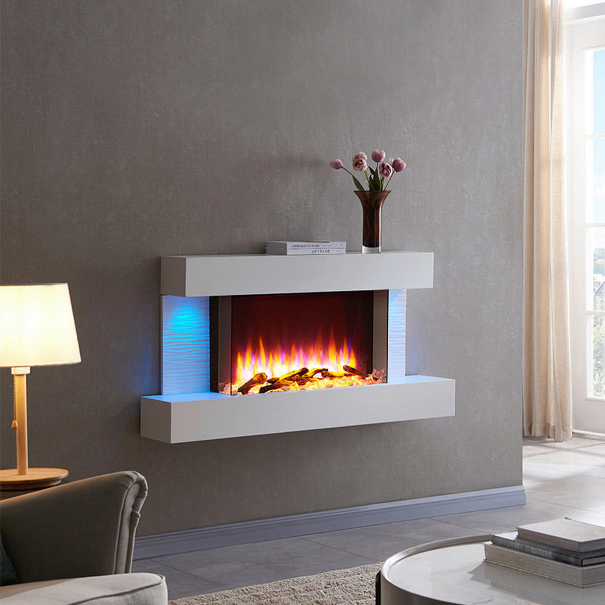 Balderia Wandkamin grau MDF B/H/T: ca. 120x632x24 cm Elekt.-Kamin Aieda EF279A-MT279D-CG - grau (120,00/632,00/24,00cm) - Balderia