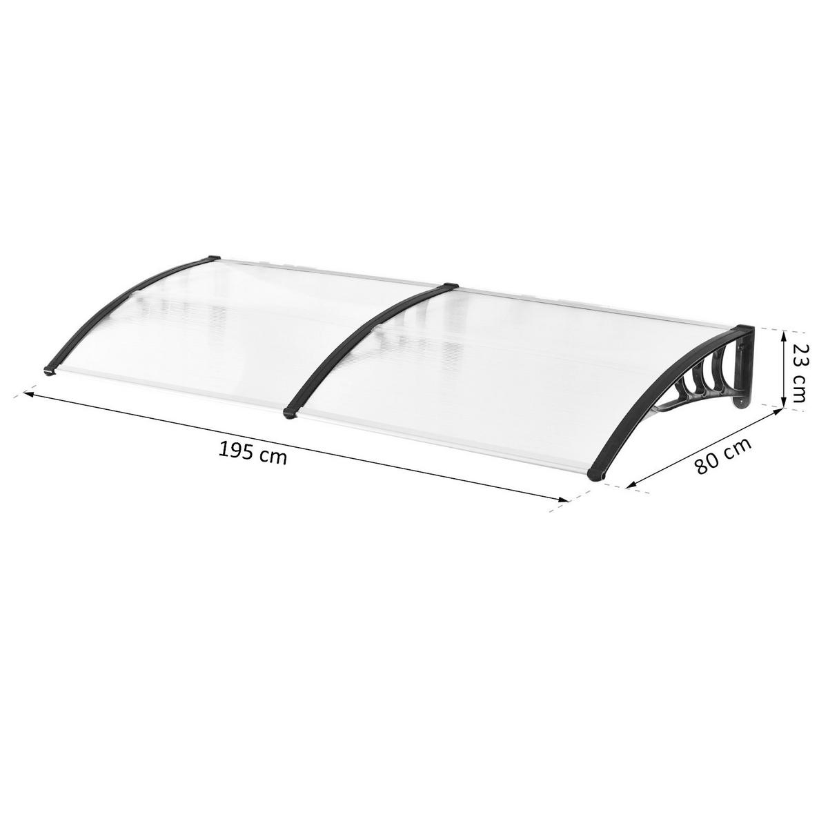 Outsunny Pultvordach transparent B/H/L: ca. 80x23x195 cm ca. 4,39 kg Pultvordach  MHB70-047WT - schwarz/transparent (195,00/80,00/23,00cm) - Outsunny