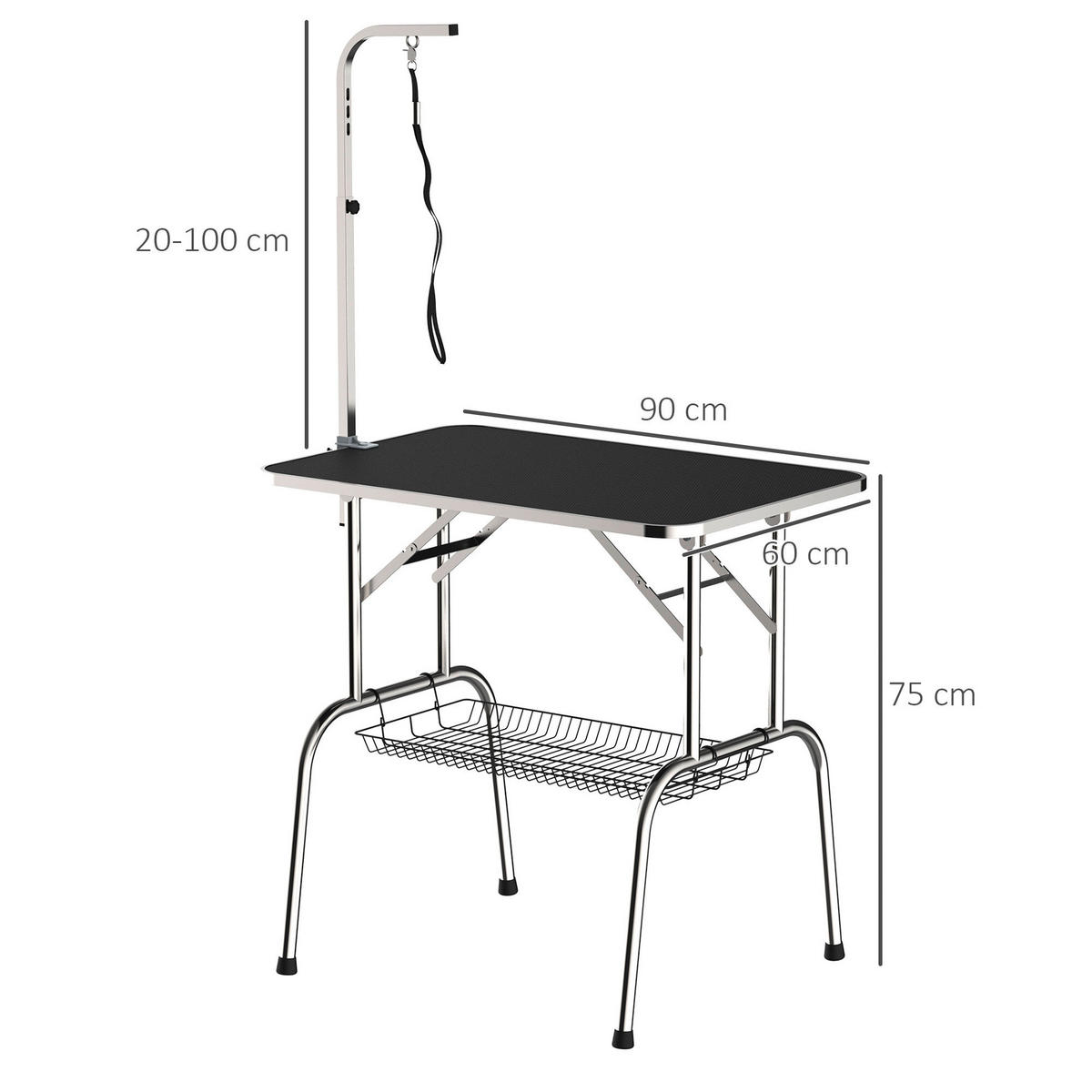 PawHut Hundetrimmtisch schwarz Gummi B/H/L: ca. 62x77x92 cm Hundetrimmtisch - schwarz/silber (92,00/62,00/77,00cm) - PawHut