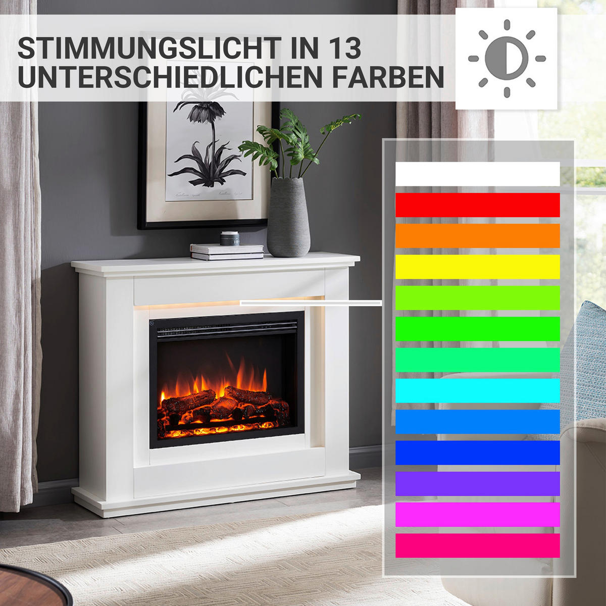 Balderia Elektrischer-Kamin Baldur EF61D-MT119A weiß MDF B/H/T: ca. 100x83x28 cm ca. 2000 W Elektro-Kamin Baldur - weiß (100,00/83,00/28,00cm) - Balderia