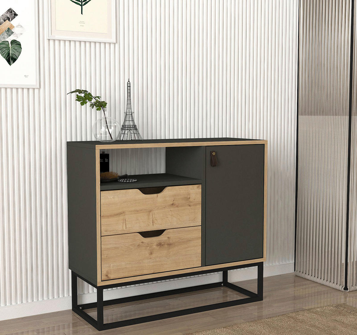 Kommode Dolores anthrazit Safir Nachbildung B/H/T: ca. 90x80x35 cm Dolores - anthrazit/Safir (90,00/80,00/35,00cm) - moebel17