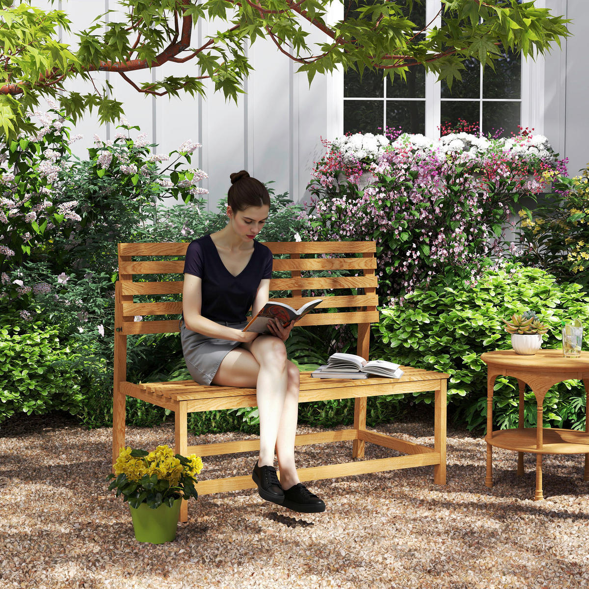 Outsunny Gartenbank teak Holz B/H/L: ca. 61x89x110 cm Gartenbank - teak (110,00/61,00/89,00cm) - Outsunny