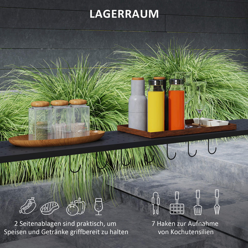 Thumbnail - Outsunny Grillpavillon dunkelgrau Polyester B/H/L: ca. 110x235x233 cm