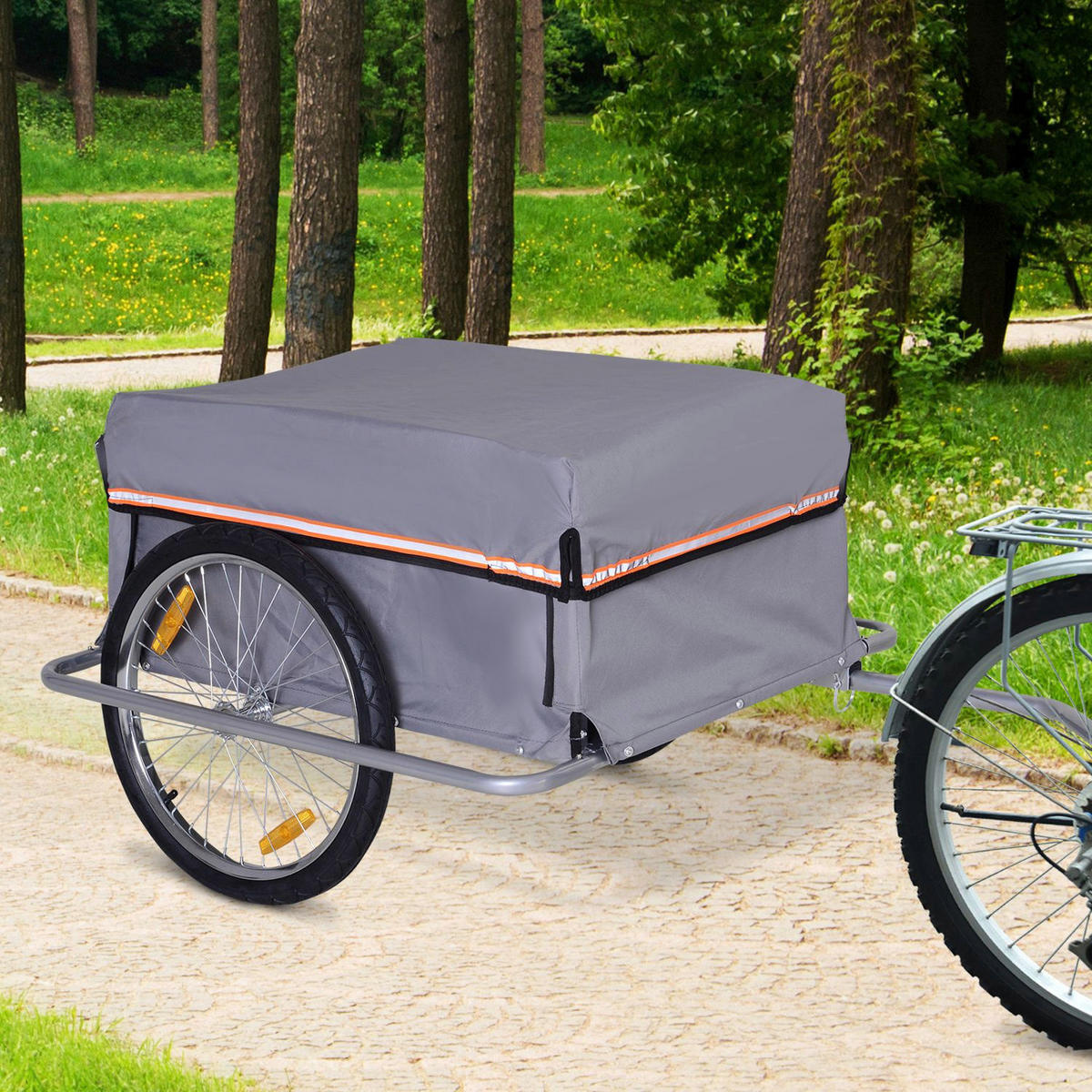 HOMCOM Fahrradanhänger grau grau B/H/L: ca. 88x140x60 cm Transportanhänger - grau (60,00/88,00/140,00cm) - HOMCOM