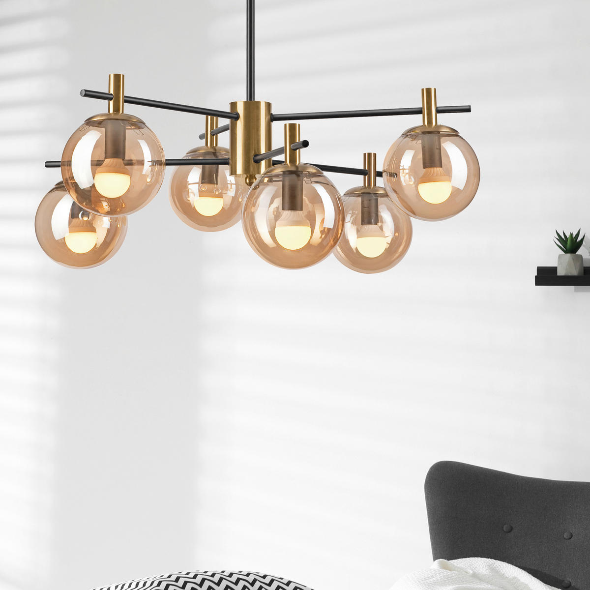 Lamkur Deckenleuchte gold Stahl Glas B/H/L: ca. 51x53x51 cm E14 6 Brennstellen LILOU - gold (51,00/51,00/53,00cm) - Lamkur