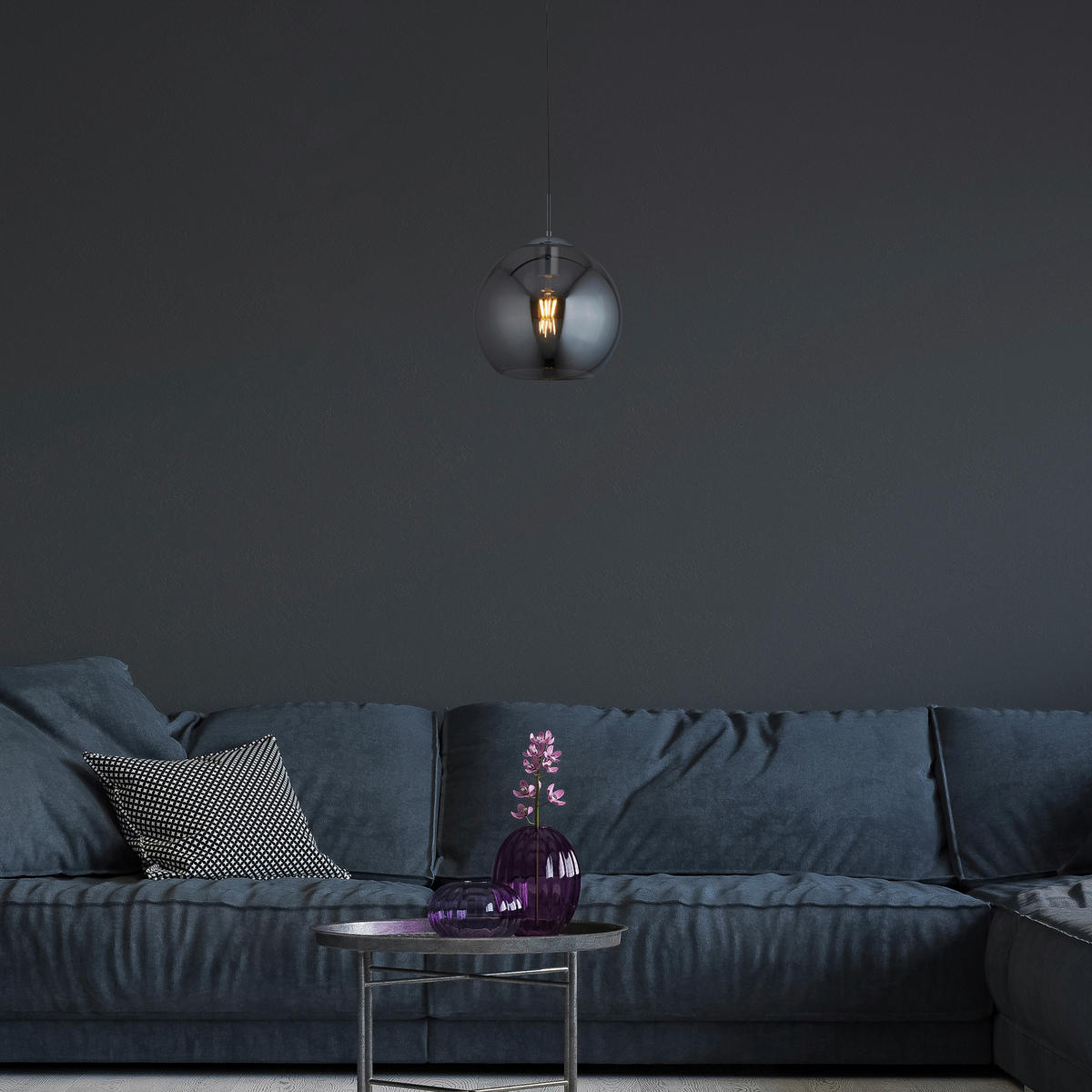 Searchlight Pendelleuchte Chrom Glas Stahl B/H/L/D: ca. 25x120x25x25 cm E27 1 Brennstellen Balls - Chrom (25,00/25,00/120,00cm) - Searchlight