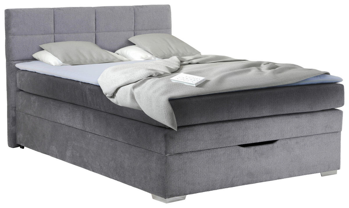 Boxspringbett Porto II grau Liegefläche B/L: ca. 140x200 cm Porto II - Chrom/grau (147,00/105,00/211,00cm)
