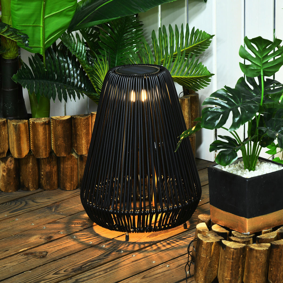 Solarleuchte 867-218V00BK schwarz Edelstahl Polypropylen Polyrattan B/H/L: ca. 27x27x37 cm Rattan_Solarleuchte - schwarz (37,00/27,00/27,00cm) - Outsunny