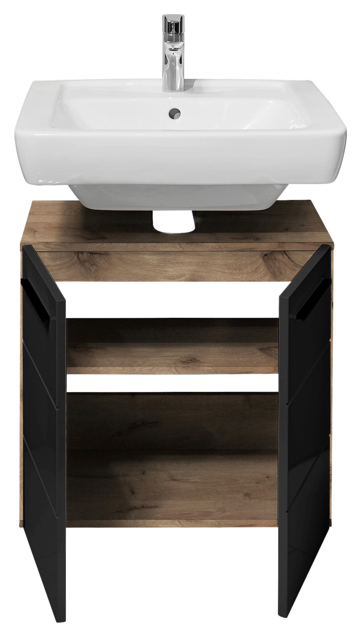Waschbeckenunterschrank Vista Oak Eiche Viking Nachbildung schwarz matt B/H/T: ca. 60x62x31 cm Vista - schwarz/Oak (60,00/62,00/31,00cm)