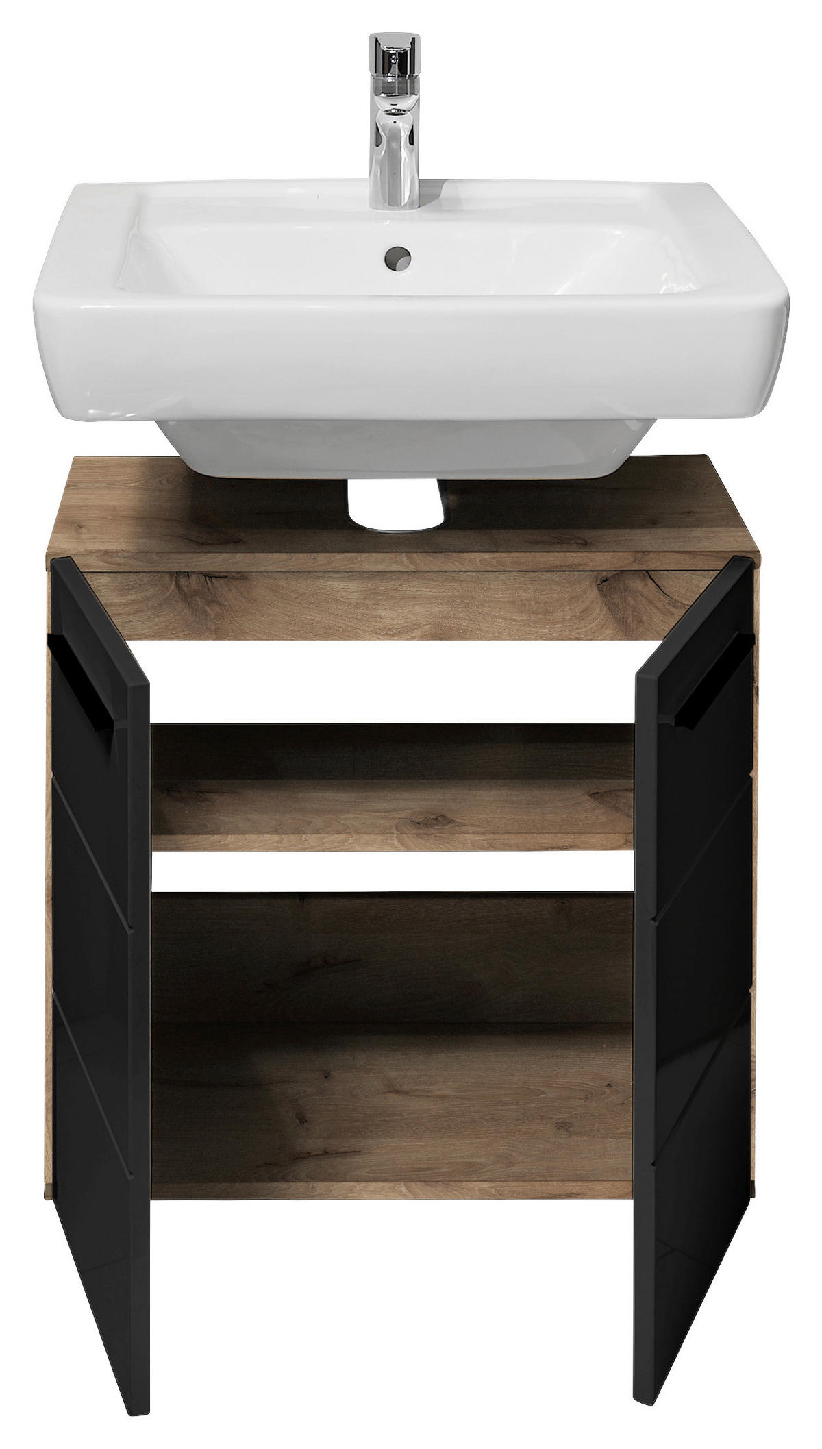 Waschbeckenunterschrank Vista Oak Eiche Viking Nachbildung schwarz matt B/H/T: ca. 60x62x31 cm Vista - schwarz/Oak (60,00/62,00/31,00cm)