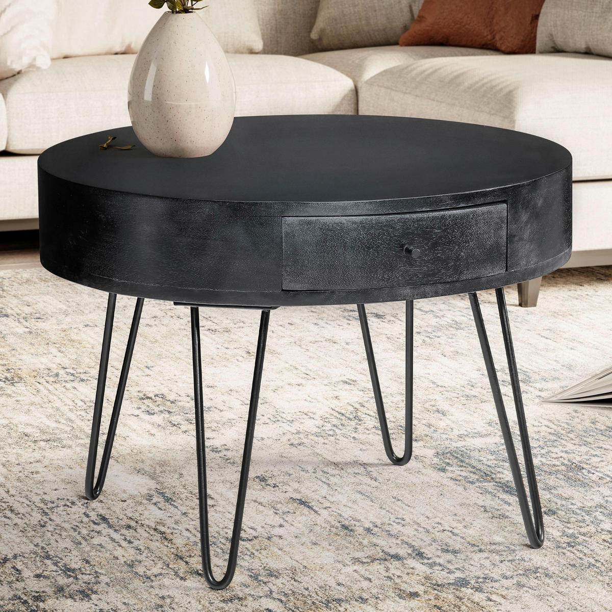 Couchtisch schwarz B/H/T: ca. 60x43x60 cm Couchtisch - schwarz (60,00/43,00/60,00cm) - Wohnling