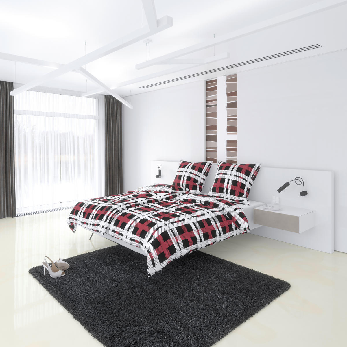 Microfaser Bettwäsche Fleece Bettwäsche_Fleece Karos 135x200cm - weiß/rot (135,00/200,00cm)
