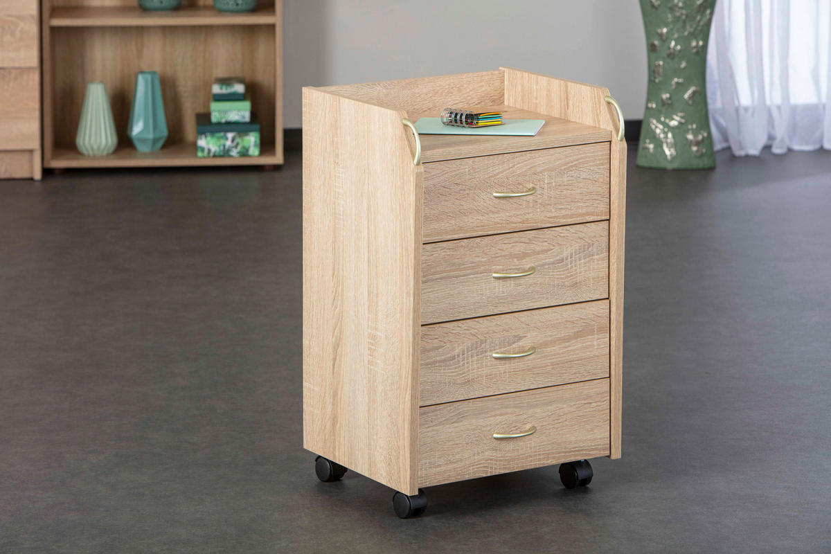 Rollcontainer Novi Eiche Sonoma Nachbildung B/H/T: ca. 40x65x36 cm Novi - Eiche/schwarz (40,00/65,00/36,00cm) - Inter Link
