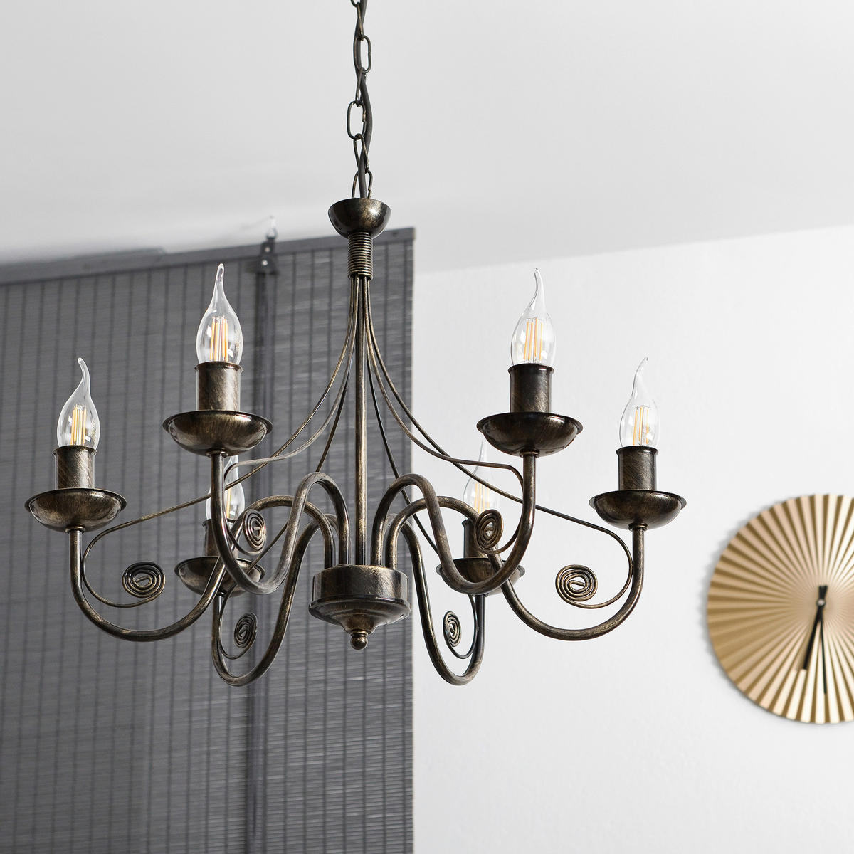 Lamkur Kronleuchter schwarz Stahl B/H/L: ca. 57x72x57 cm E14 6 Brennstellen DONATO - schwarz (57,00/57,00/72,00cm) - Lamkur