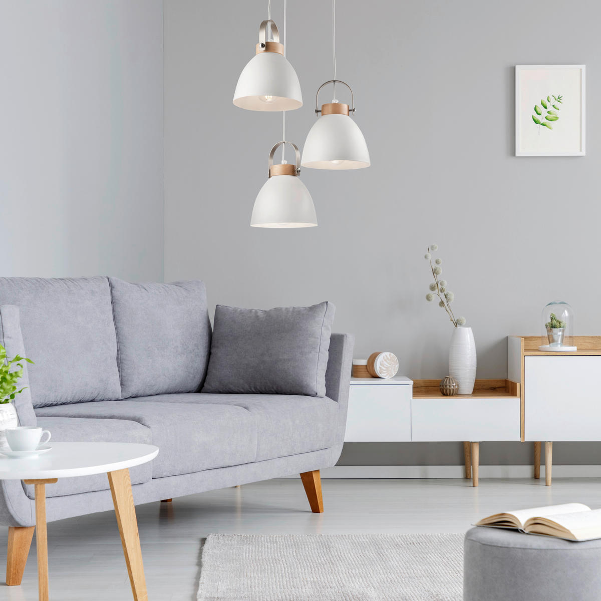 Lamkur Pendelleuchte DANIELLE 31811 weiß Holz Stahl H/L: ca. 79x37 cm E27 3 Brennstellen Danielle - weiß (37,00cm) - Lamkur