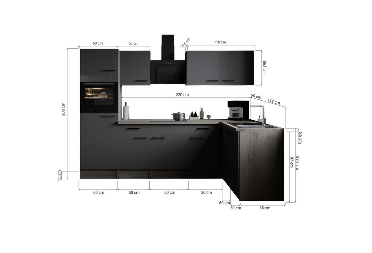 Winkelküche Oliver B/H/T: ca. 280x205x172 cm Oliver - Eiche/grau (280,00/205,00/172,00cm) - Respekta