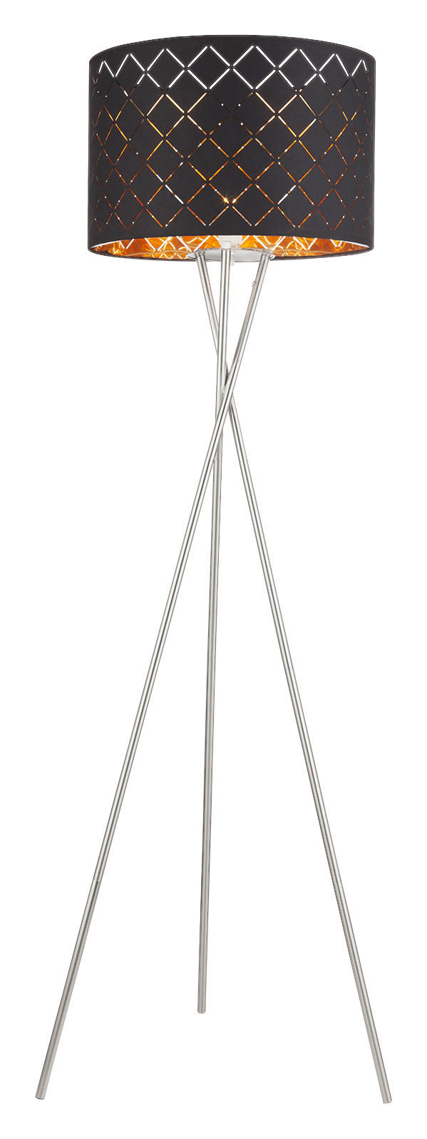 GLOBO Stehleuchte nickel matt schwarz gold Metall Textil H/D: ca. 160x62 cm E27 1 Brennstellen CLARKE - gold/nickel matt (62,00/160,00cm) - GLOBO
