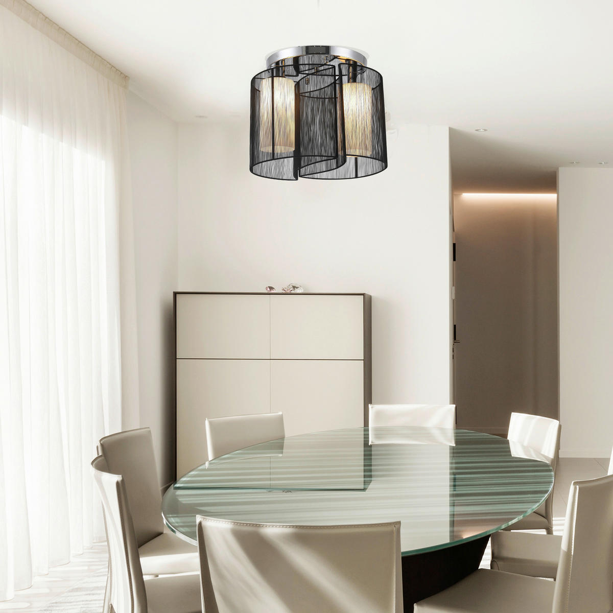 HOMCOM Deckenlampe 2-flammig schwarz Glas Stoff Stahl H/D: ca. 33x48 cm E27 2 Brennstellen Deckenlampe 2-flammig - schwarz (48,00/33,00cm) - HOMCOM