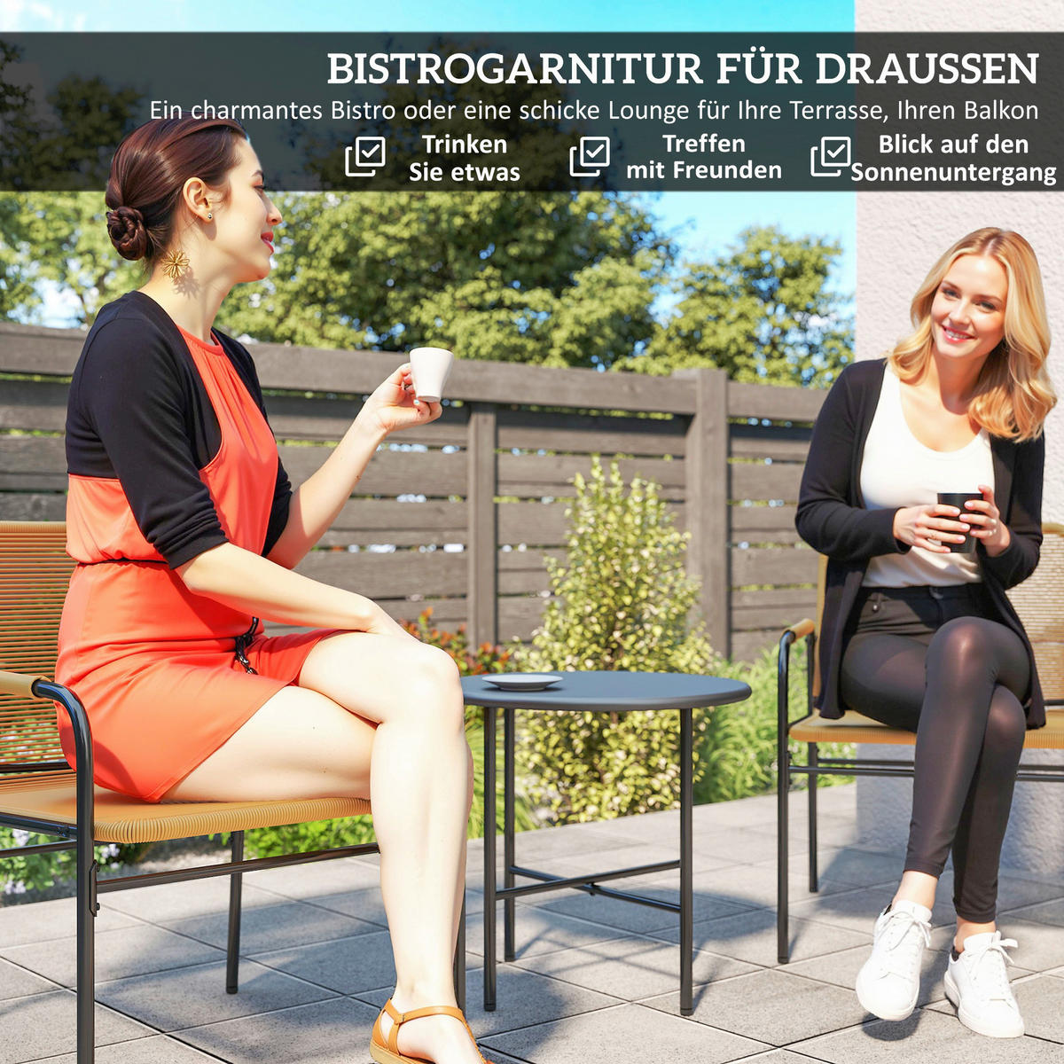 Outsunny Rattan Bistroset gelb Stahl B/H/L: ca. 54x76x66 cm Rattan_Bistroset - gelb (66,00/54,00/76,00cm) - Outsunny