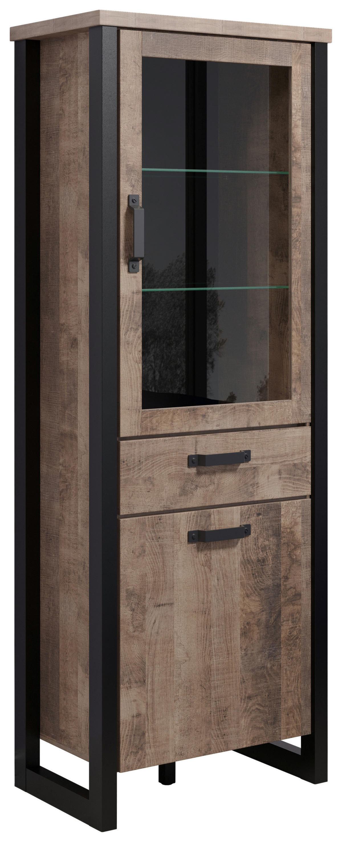 Standvitrine Emile Eiche Tabak Nachbildung B/H/T: ca. 70x195x45 cm Emile - Eiche (70,00/195,00/45,00cm) - Trendteam