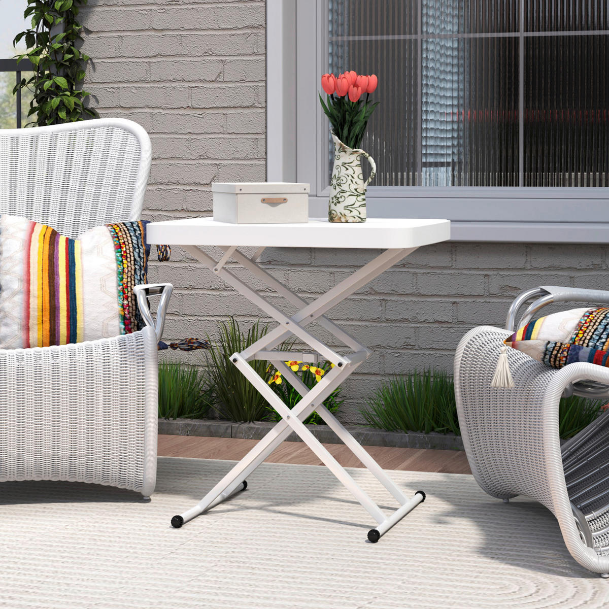 Outsunny Couchtisch weiß Metall B/H/L: ca. 45x70x65 cm Couchtisch - weiß (65,00/45,00/70,00cm) - Outsunny