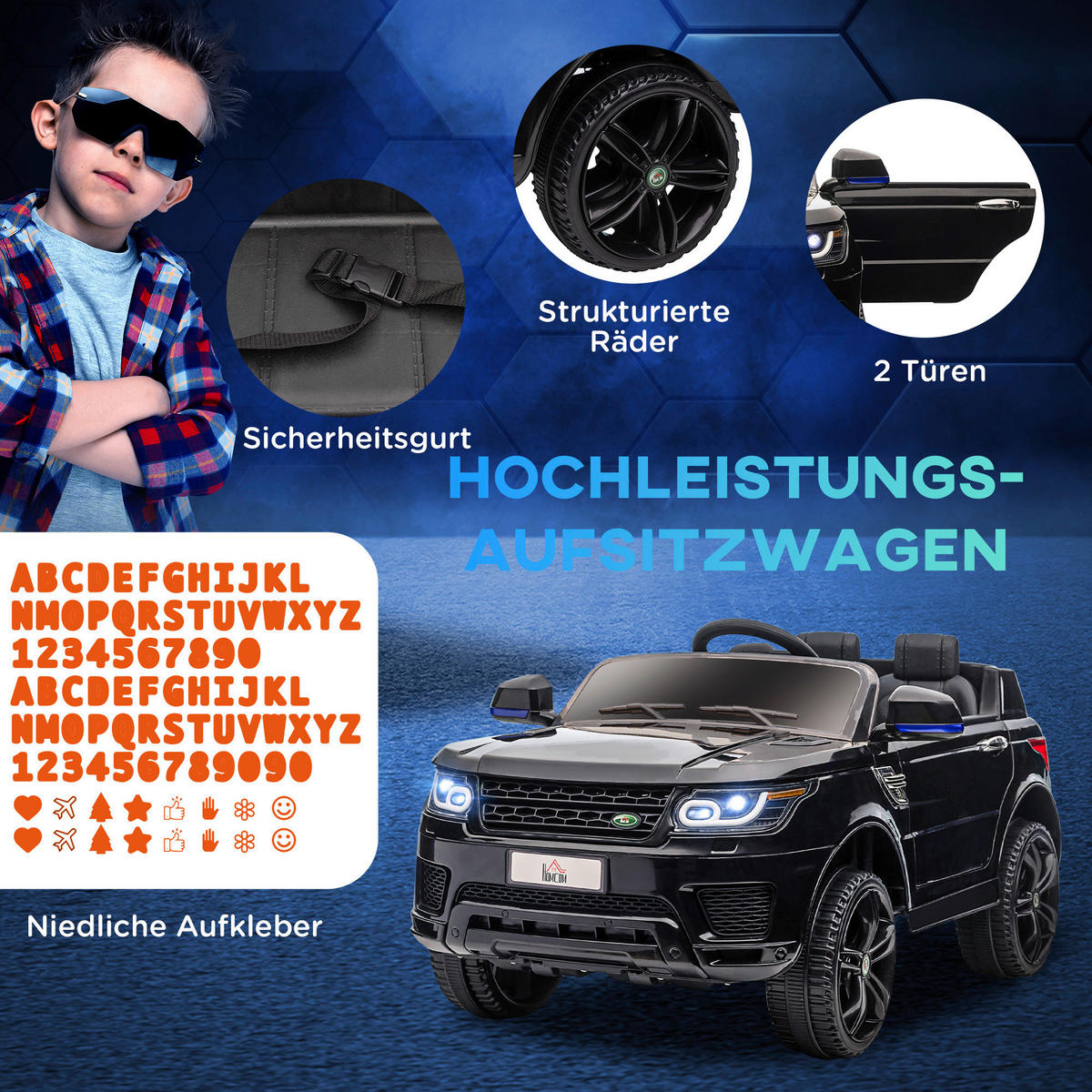 HOMCOM Kinderauto schwarz B/H/L: ca. 68x110x52 cm Kinder-Elektroauto - schwarz (52,00/68,00/110,00cm) - HOMCOM