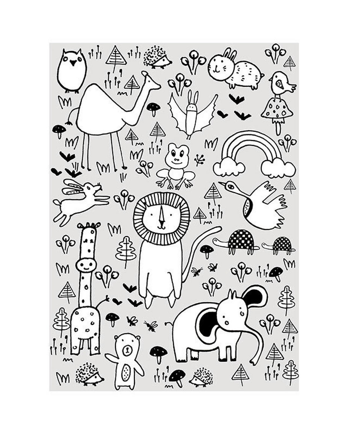 Komar Poster Scribble Park Tiere B/L: ca. 40x50 cm Scribble Park - (40,00/50,00cm) - Komar