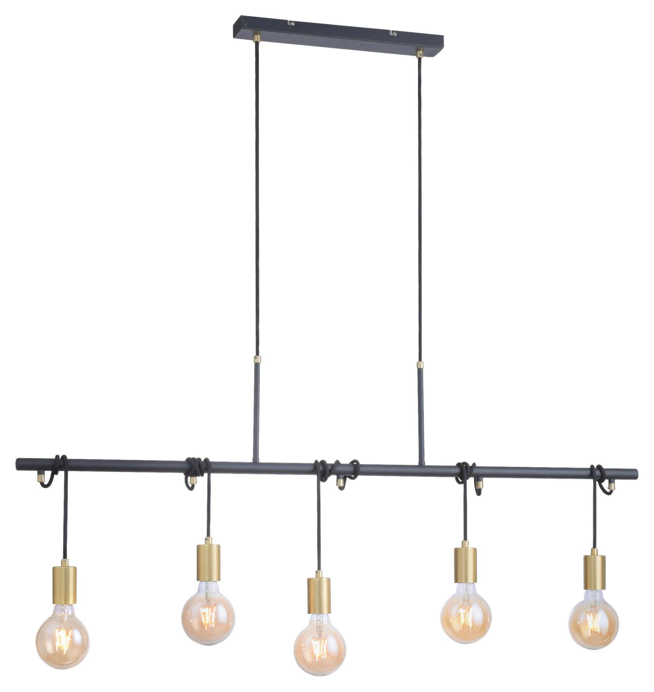 Just Light Pendelleuchte PN11330-60 messing gold Glas Metall B/H/L: ca. 6x140x120 cm E27 5 Brennstellen