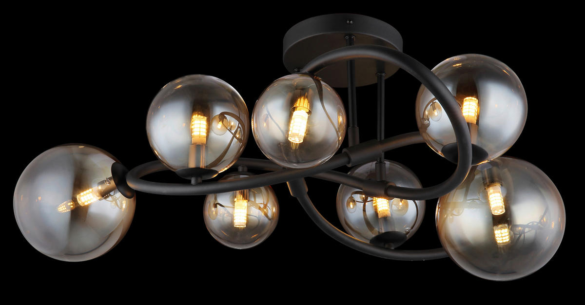 GLOBO LED-Deckenleuchte 10676 amber mattschwarz Glas Metall H/D: ca. 30x62 cm 7 Brennstellen TUBERIUS - mattschwarz/amber (62,00/30,00cm) - GLOBO