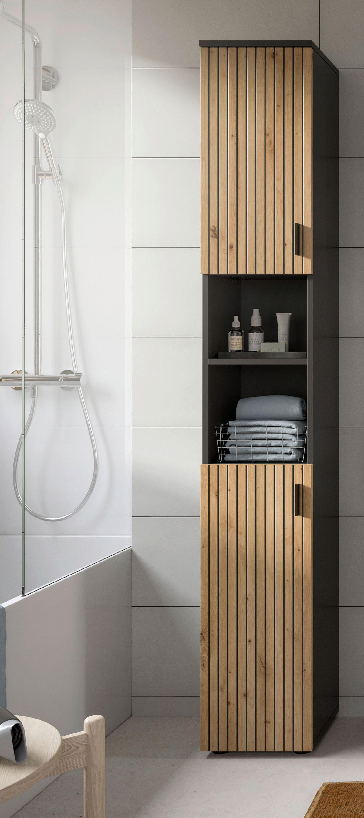 Badhochschrank Mone Basalt Nachbildung Artisan Oak Nachbildung B/H/T: ca. 30x192x30 cm Mone - Basalt (30,00/192,00/30,00cm) - xonox.home