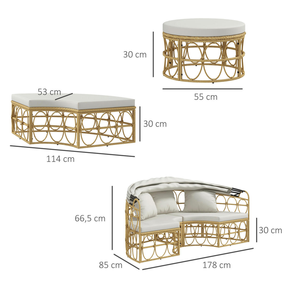 Outsunny Sonneninsel cremeweiß Edelstahl B/H/L: ca. 85x178x66,5 cm Sonneninsel - cremeweiß (66,50/85,00/178,00cm) - Outsunny
