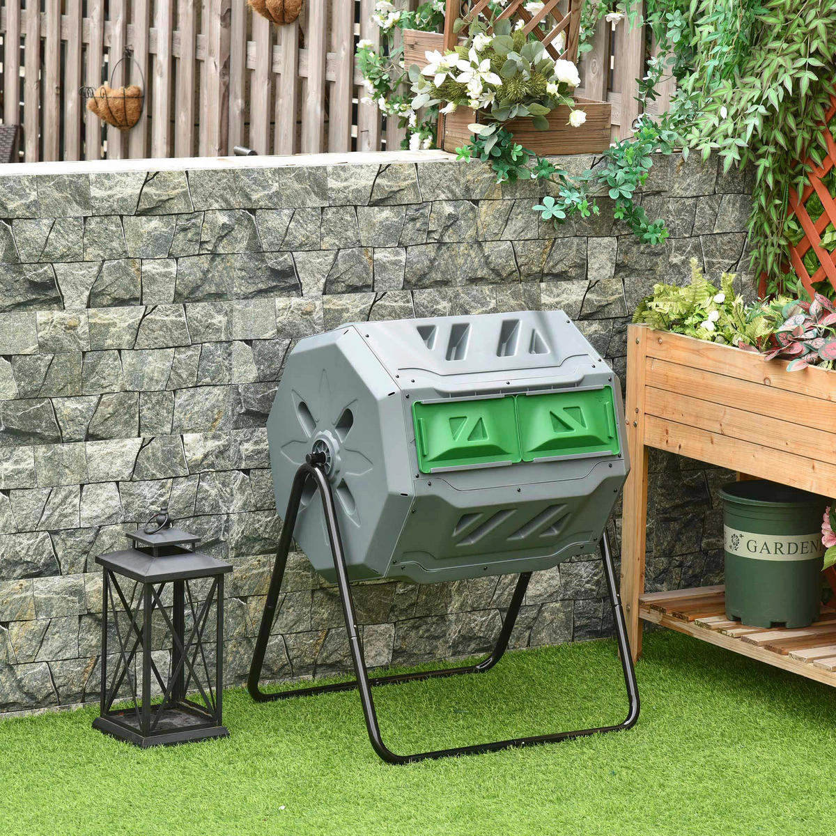 Outsunny Komposttrommel grau B/H/L: ca. 65x96x71 cm Trommelkomposter - grau (71,00/65,00/96,00cm) - Outsunny
