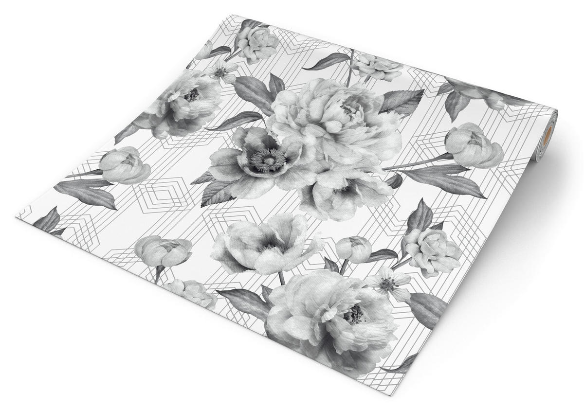 UGEPA Papiertapete Blumen grau weiß B/L: ca. 53x1005 cm glitzernd Papiertapete_A58509 - weiß/grau (53,00/1005,00cm) - UGEPA